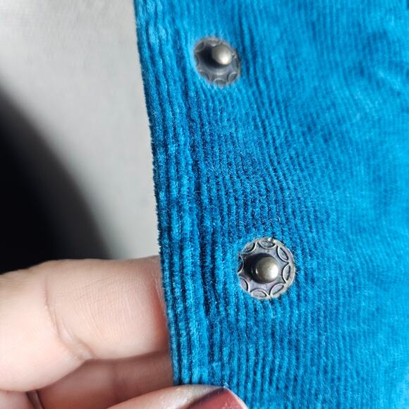 Christopher & Banks Corduroy Shirt Womens M Teal Snap Front Fitted Western Retro - Picture 5 of 10